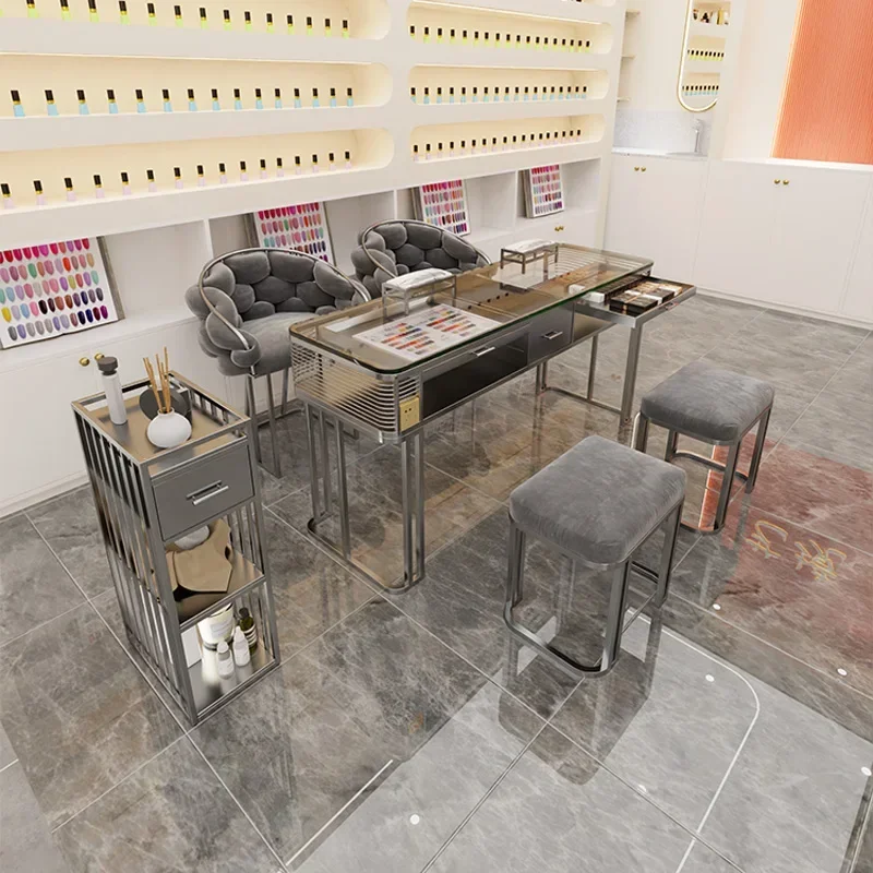 Design Glass Nail Desk Luxury Nordic Marble Vanity Manicure Table Multifunction Modern Mesa De Manicure Salon Furniture