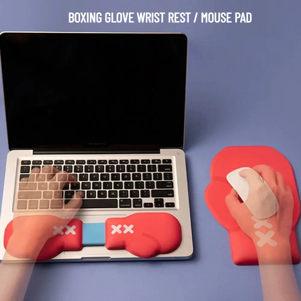

Boxing Glove Mouse Pad Wrist Rest Set Ergonomic Keyboard Support Cute Funny Desk Accessories for Office Gaming Women Gift