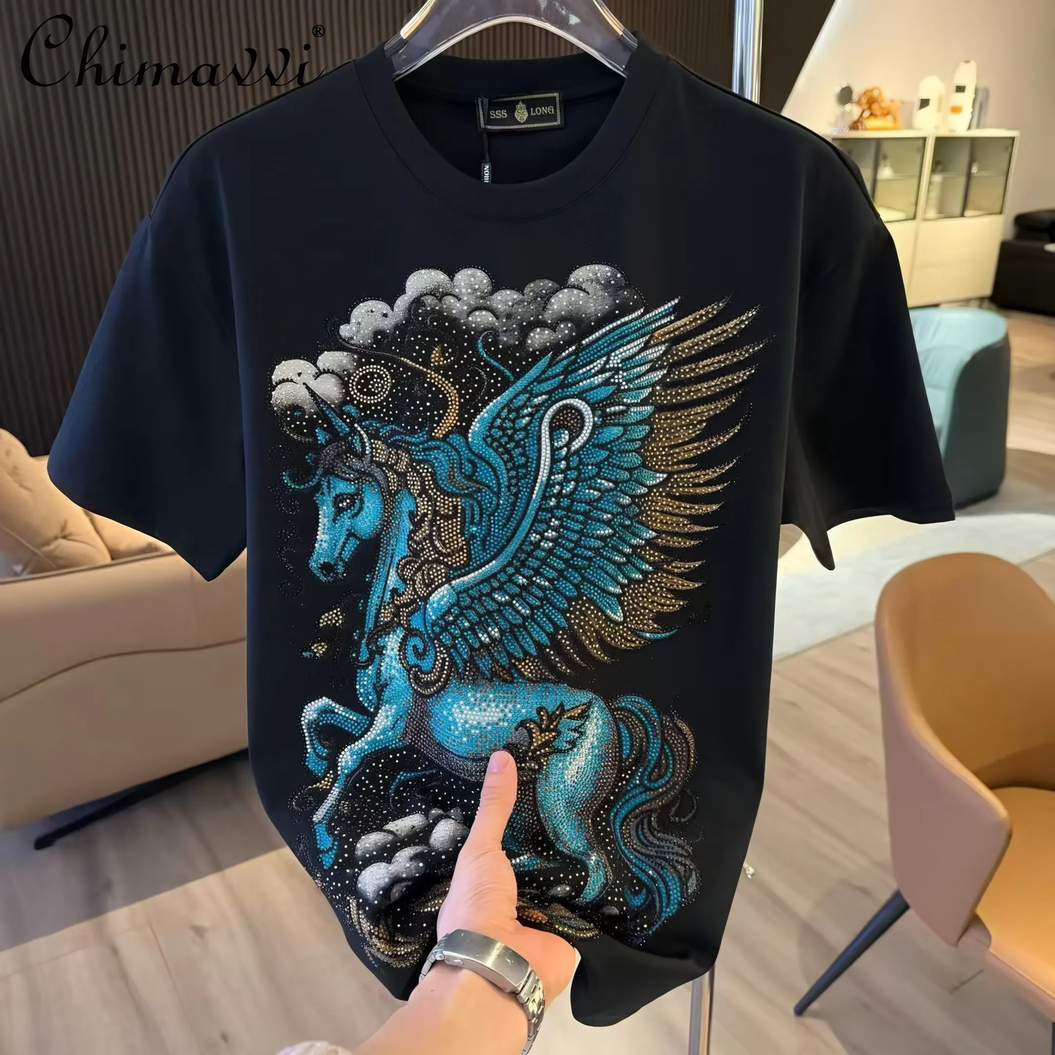 

Летняя мода 2026, свободная футболка с круглым вырезом и короткими рукавами для тяжелой промышленности, универсальный повседневный модный топ