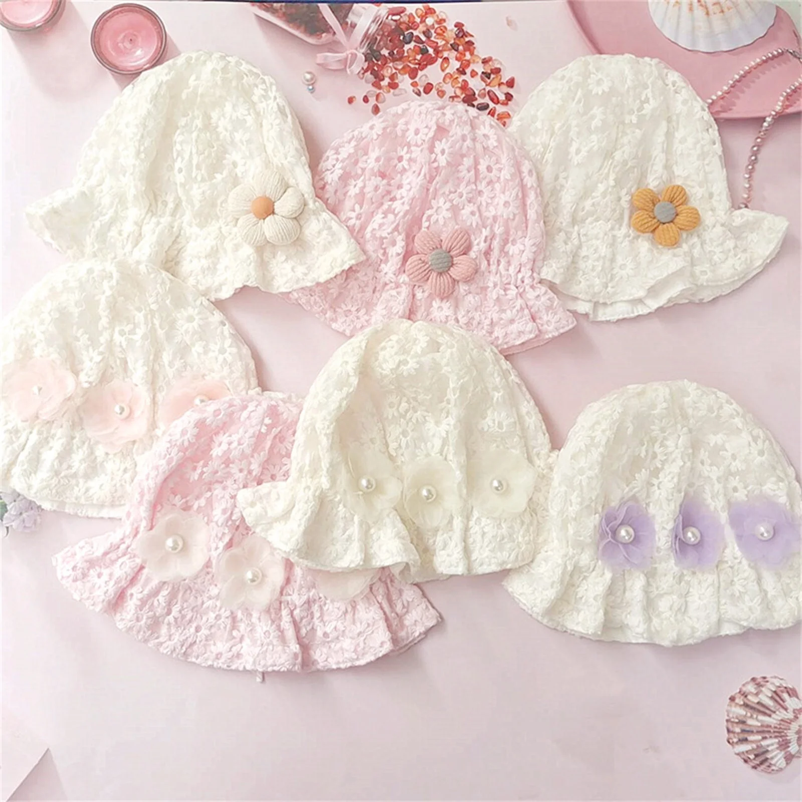 

7Colors Infant Baby Girls Lace Bucket Hat Flower Sun Protection Hat Cute Sun Caps Spring Summer Korean Casual Fisherman Caps
