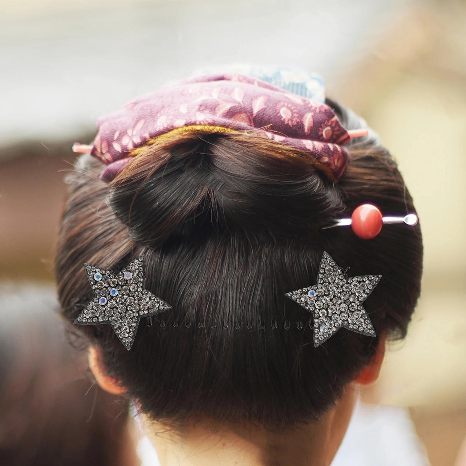 

2pcs Colorful Star-Shaped Comb Silver Invisible U-Pin Styling Tool For Women Curly Thick Hair Daily Use Nonslip Holder Hair