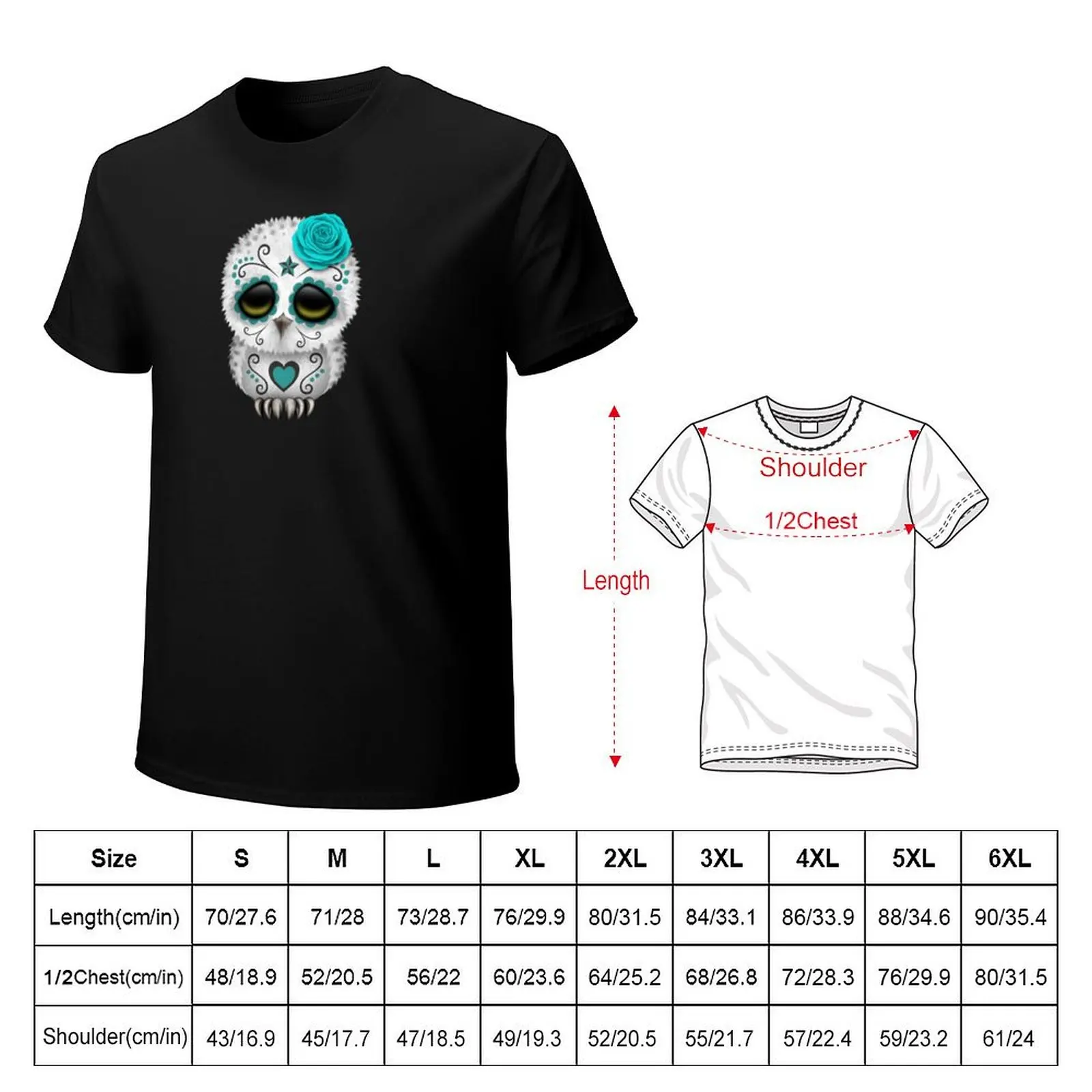 Cute Teal Blue Day of the Dead Sugar Skull Owl T-Shirt Running Performance Short Sleeve Tee
