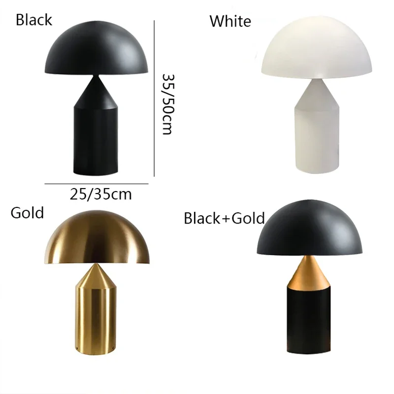 Imagem -04 - Galvanoplastia Nordic Mushroom Table Lamp Metal Led Desktop Decoração Preto Branco Ouro Mesa Estar Sala de Jantar Quarto Cabeceira