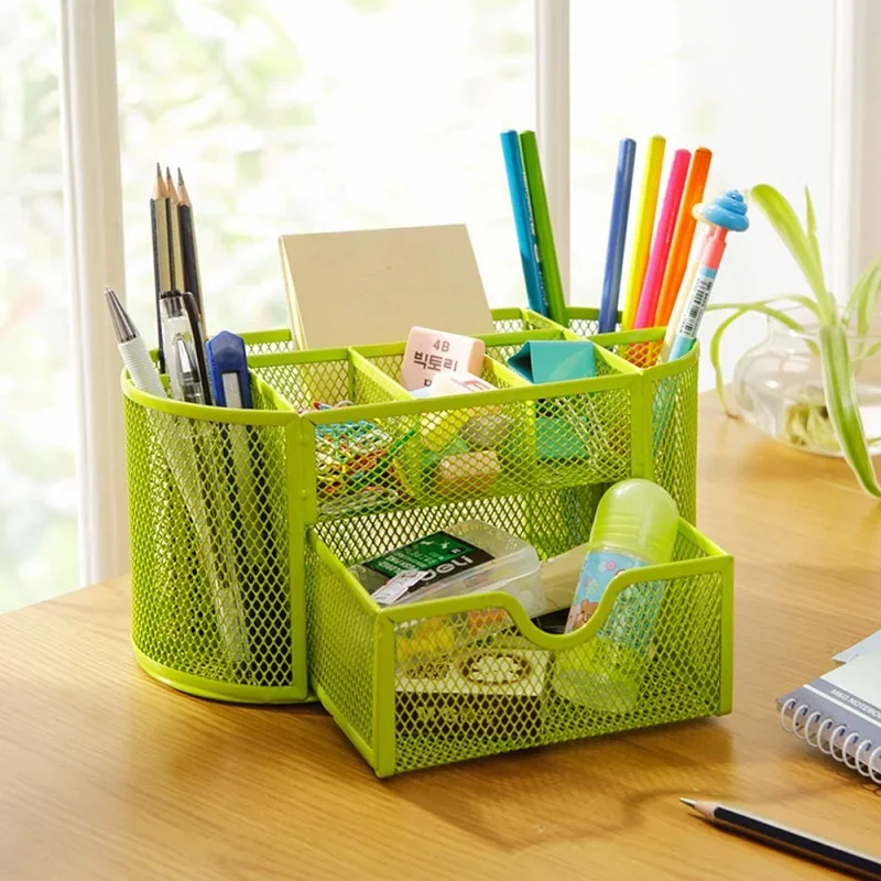 

9 Cell Metal Desk Mesh Desktop Pencil Pen Sundries Badge Holder Box Stationery Office School Supplies Office Organizer Storage