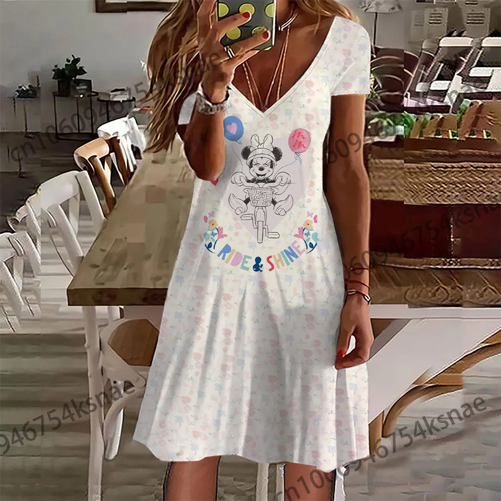 Disney   V Neck Dress Women Elegant Luxury Dresses for Party Skirt Sexy Woman Dress 2022 New Hit SUMMER WOMAN CLOTHING Playa