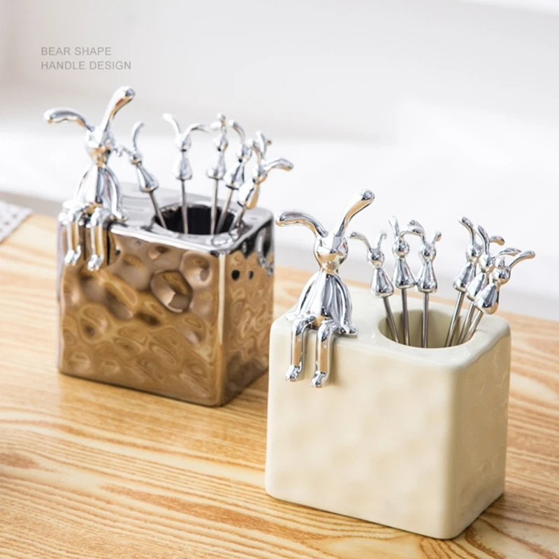 Creative Ripple Rabbit Fruit Fork Set Stainless Steel Fruit Fork Storage Fruit Fork Dropshipping