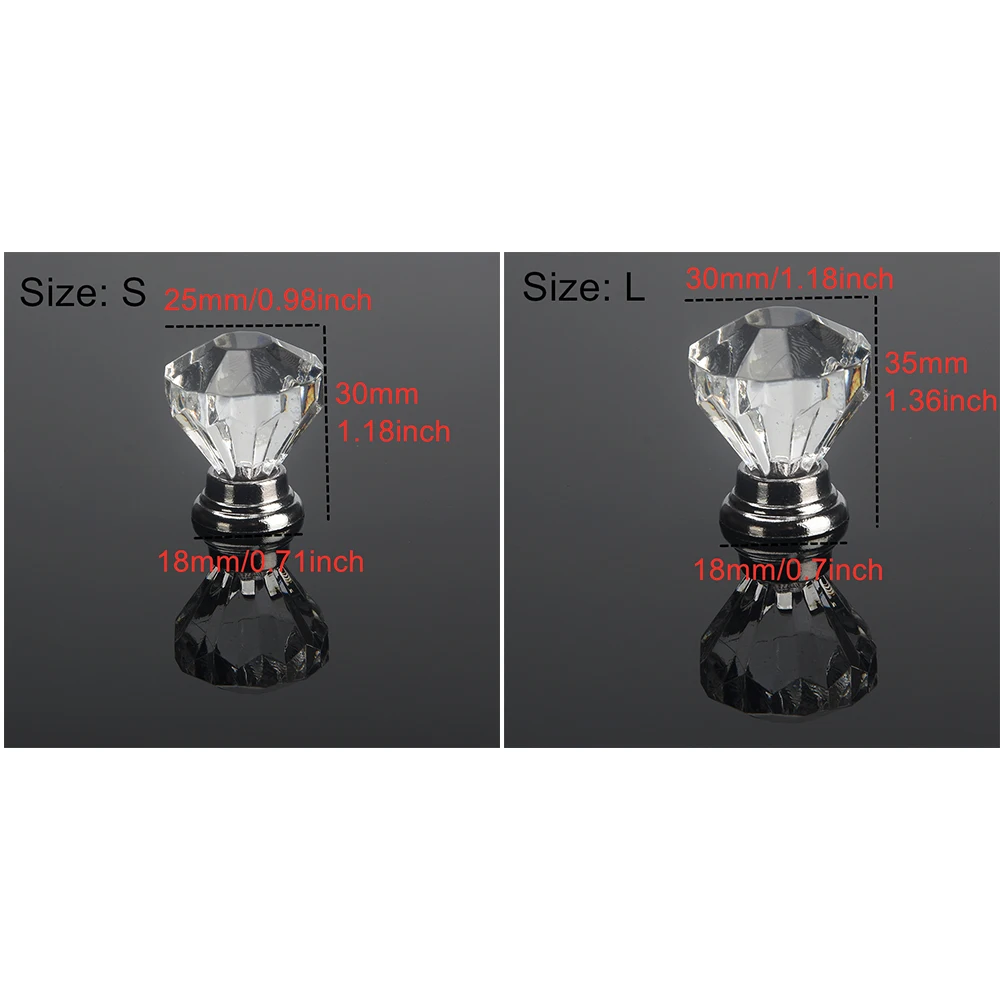 12pcs Clear Acrylic 30mm Diamond Shape Knob Cupboard Drawer Pull Handle Knobs Brand New Knobs and Kandles for Furniture Drawers