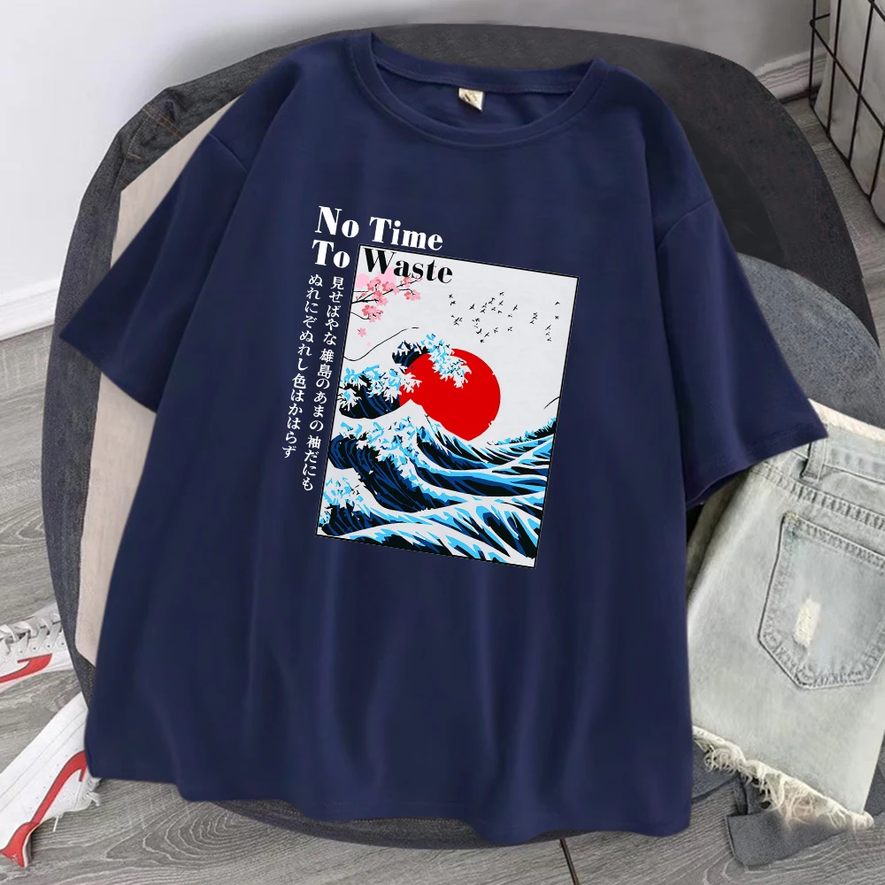 Japan Cherry Blossom Wave Sun Clothes Man Crewneck Oversize T Shirt Pattern Cotton Streetsweat Fashion Loose Short Sleeve Tshirt image 2