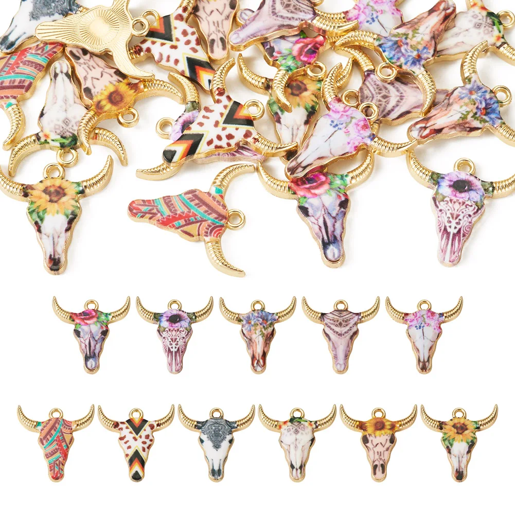 22Pcs Metal Cow Head Charms Alloy Enamel Bull Head Pendants For Jewelry Making Diy Fashion Necklace Bracelet Keychain Findings