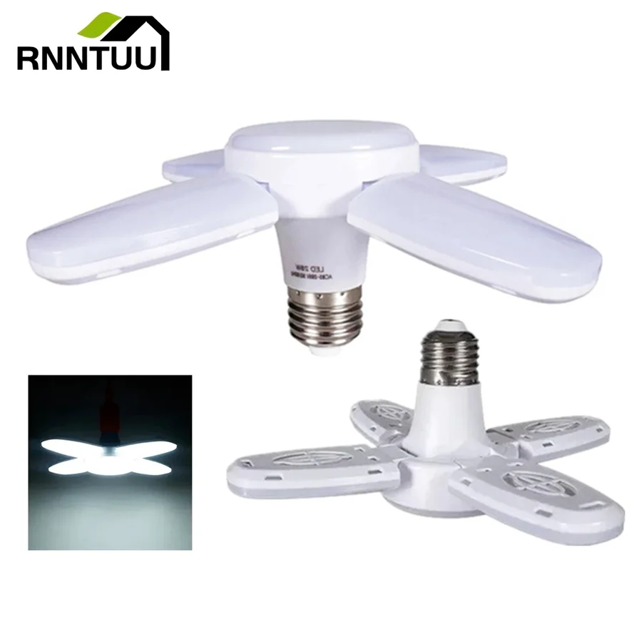 RnnTuu E27 LED Bulb Fan Blade Timing Lamp AC85-265V 28W 360°Foldable Led Light Bulb Lamp For Home Ceiling Light Garage Light