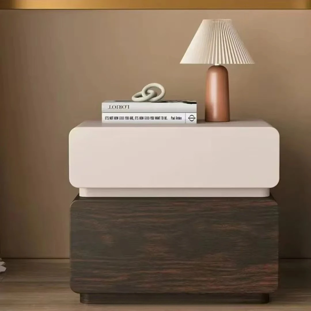 *Creative Modern Walnut Wood Bedside Cabinet Advanced Sense Soft Package Nightstands Luxury Light Bed Bedroom Furniture