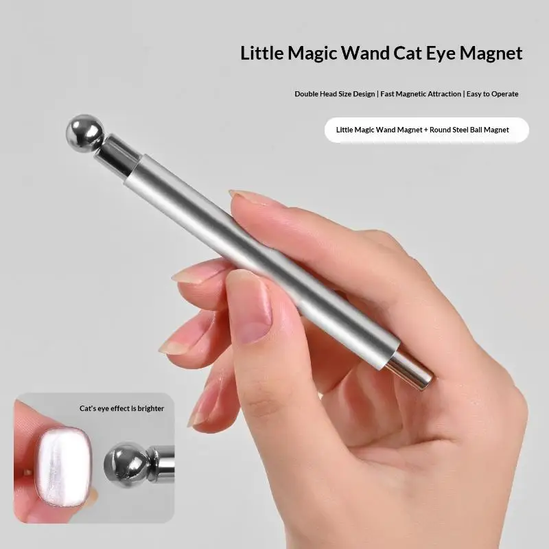 Double Head Cat Eye Magnet Wooden Handle Cylindrical Design Strong Magnet Work With UV LED Gel Practical Nail Art Tool