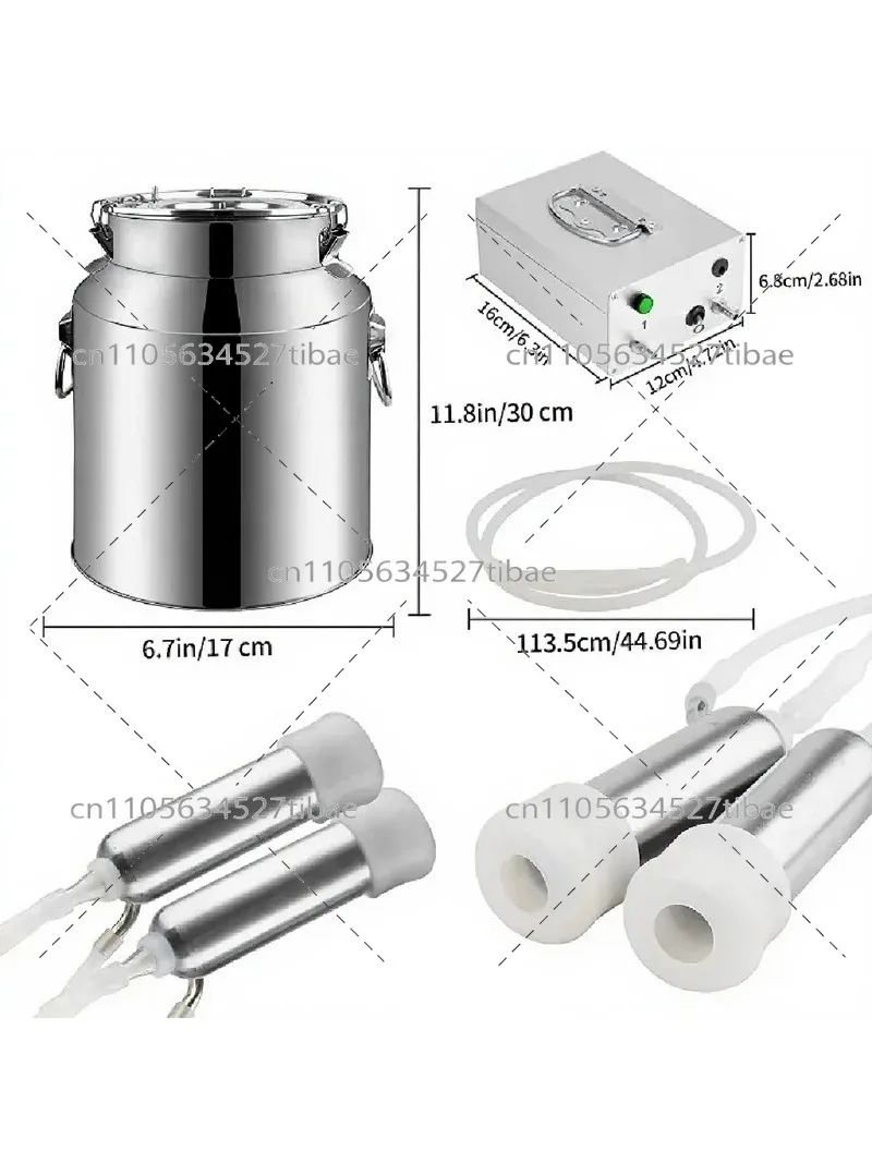 18L Stainless Steel Dual Head Milker Bucket, Portable Milking Machine for Cows Sheep Goats