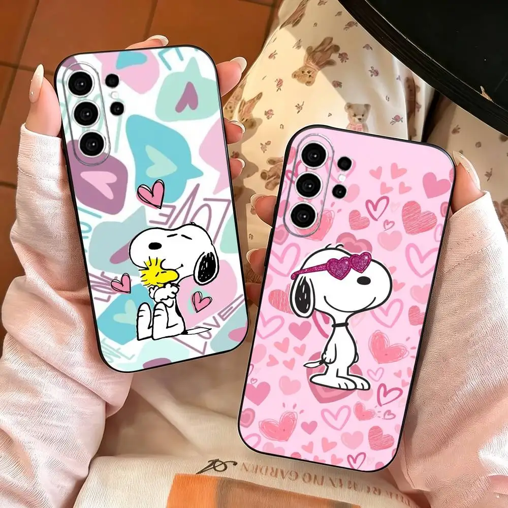 C-Cute S-Snoopys Phone Case For Samsung S25,S24,S21,S22,S23,S30,Ultra,S20,Plus,Fe,Note,10,9,5G Black Cover
