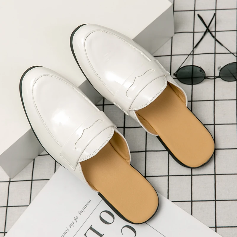 Mules Men Closed Toe Half Slippers Slip On Flats Plus Size for Big Feet Leather Moccasins Backless Loafer Open-back Casual Shoes