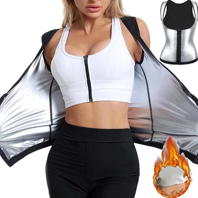 Women Sauna Shaper Vest Thermo Sweat Shapewear Tank Top Slimming Vest Waist Trainer Corset Gym Fitness Workout Zipper Shirt