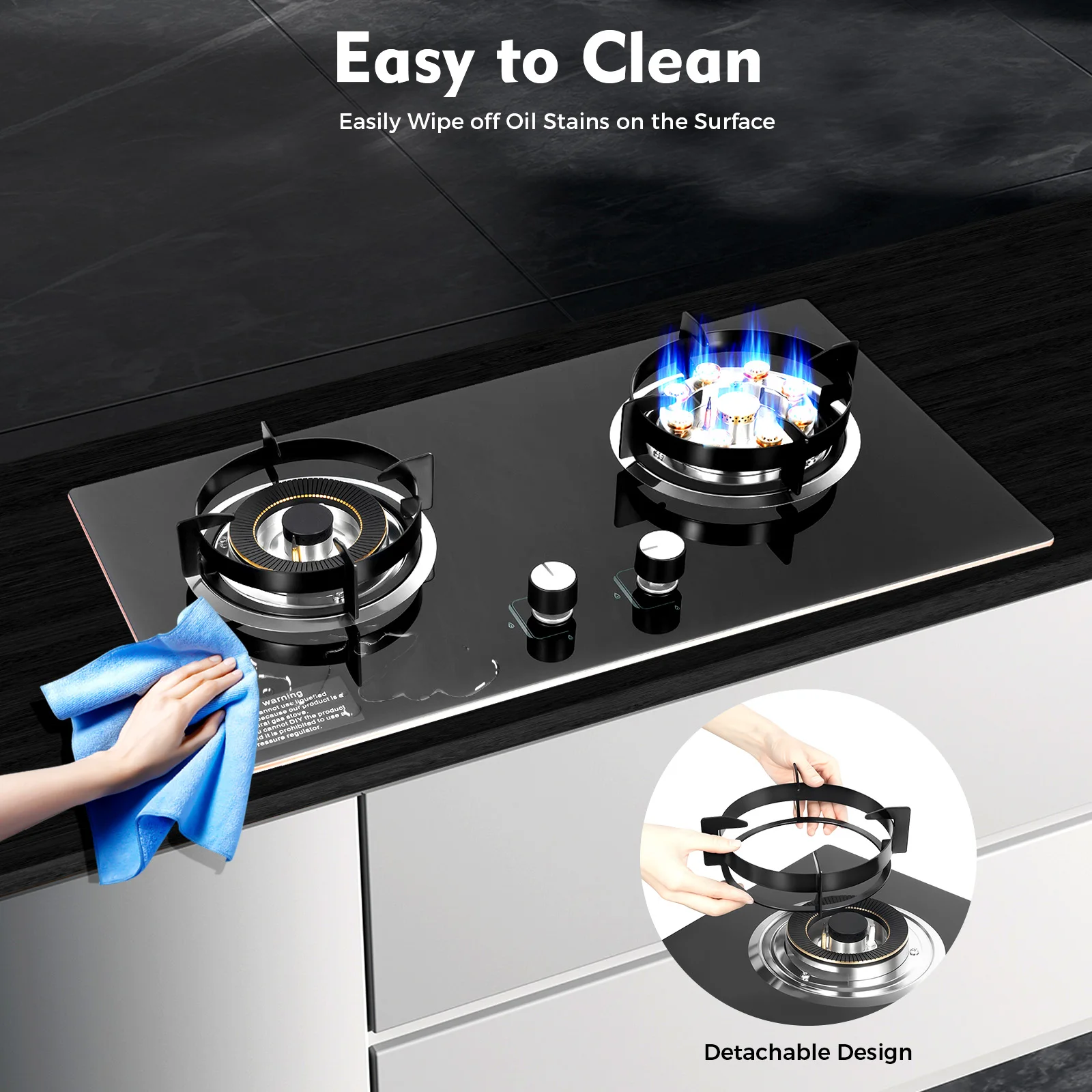 Fornello a gas a doppio fuoco, cottura efficiente Risparmio energetico e stabile Avviamento rapido Facile da regolare per la cucina domestica in famiglia