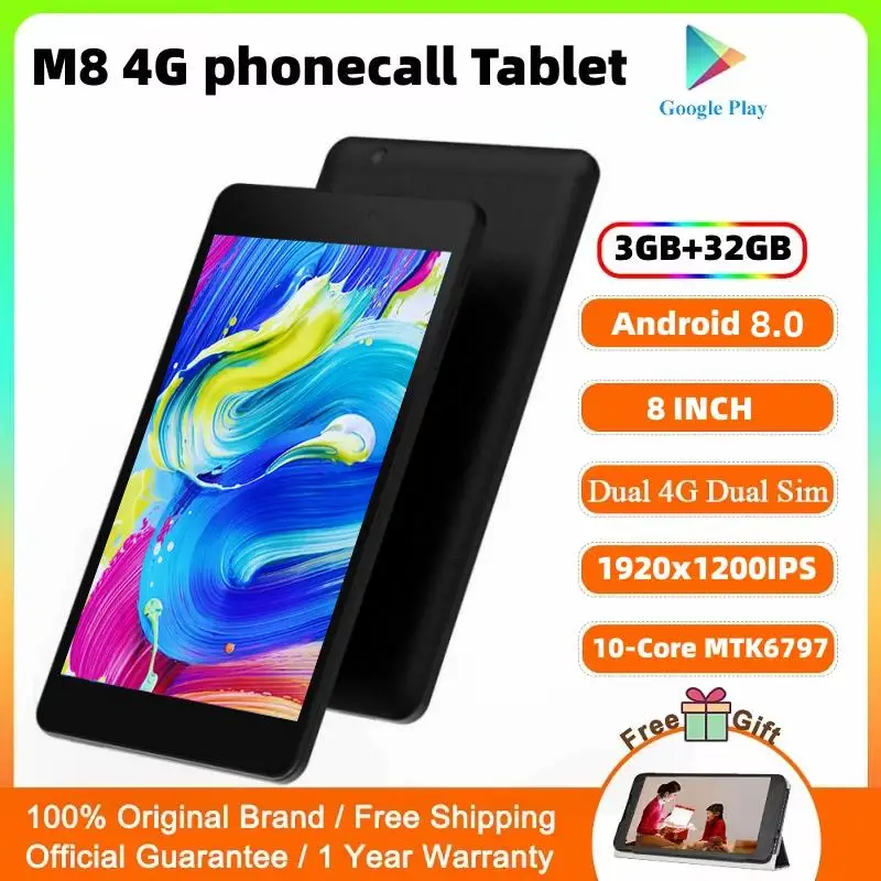 

8INCH M8 4G Phonecall Android 8.0 Tablet MTK6797 10-Core CPU 1920 x 1200 Pixels 3GB RAM 32GB ROM WIFI GPS Bluetooth 4.2