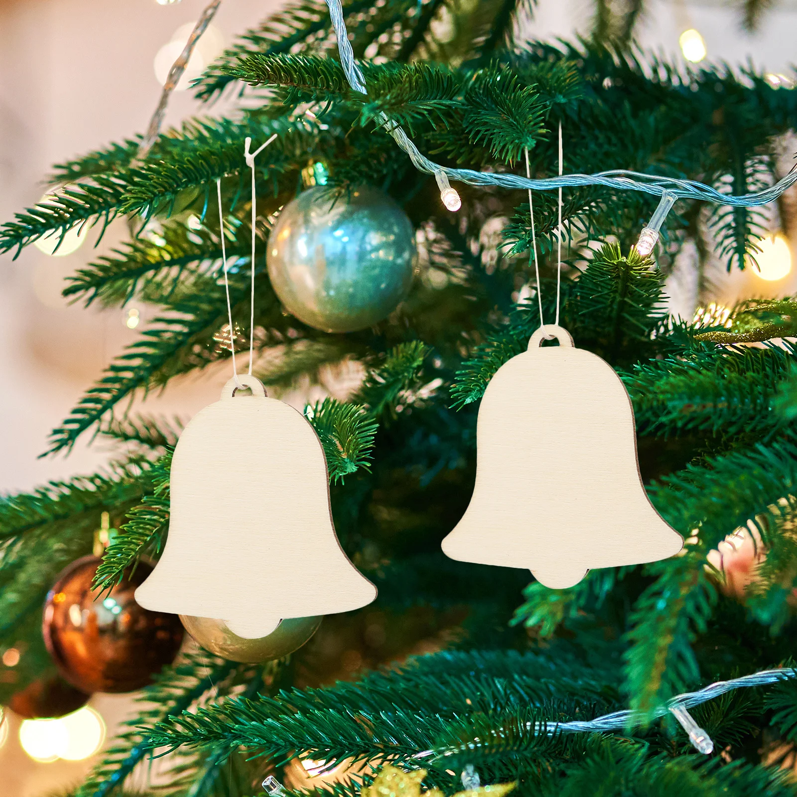 

10Pcs Christmas Wooden Hanging Pendant Bell Patterned Xmas Party Decoration Christmas Tree Hanging Ornament Holiday Wall