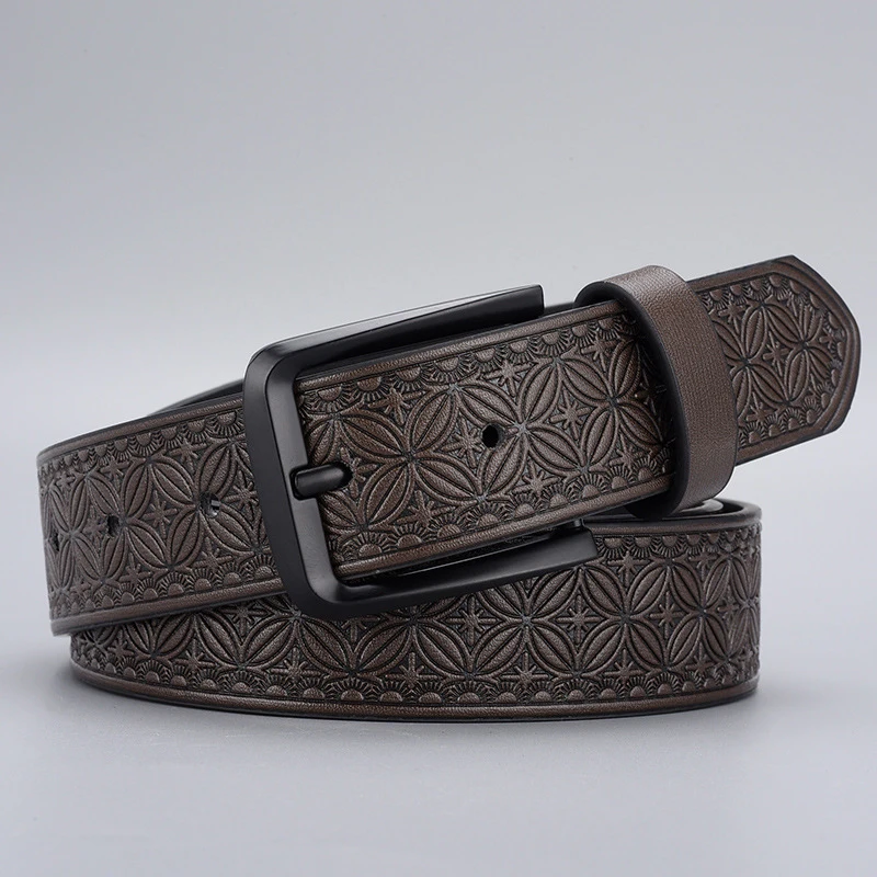 New Men Belt Fashion Embossed Design Men Alloy Pin Buckle Belt Business Affairs Men & Women Casual Belt 115-125 CM