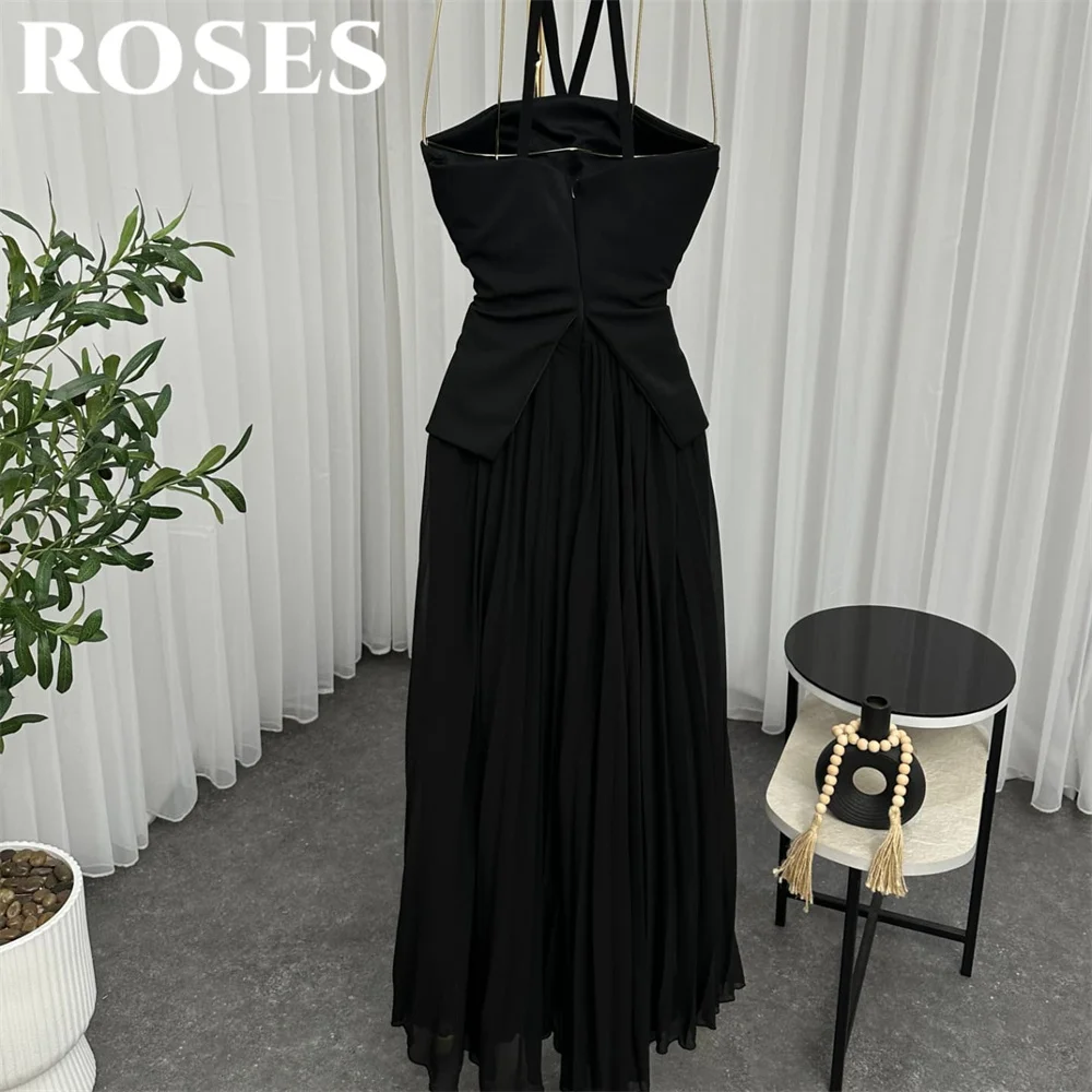 장미 블랙 긴 파티 드레스 비치 스파게티 스트랩 나이트 드레스 민소매 주름 구슬 연예인 드레스 여성을위한 맞춤형