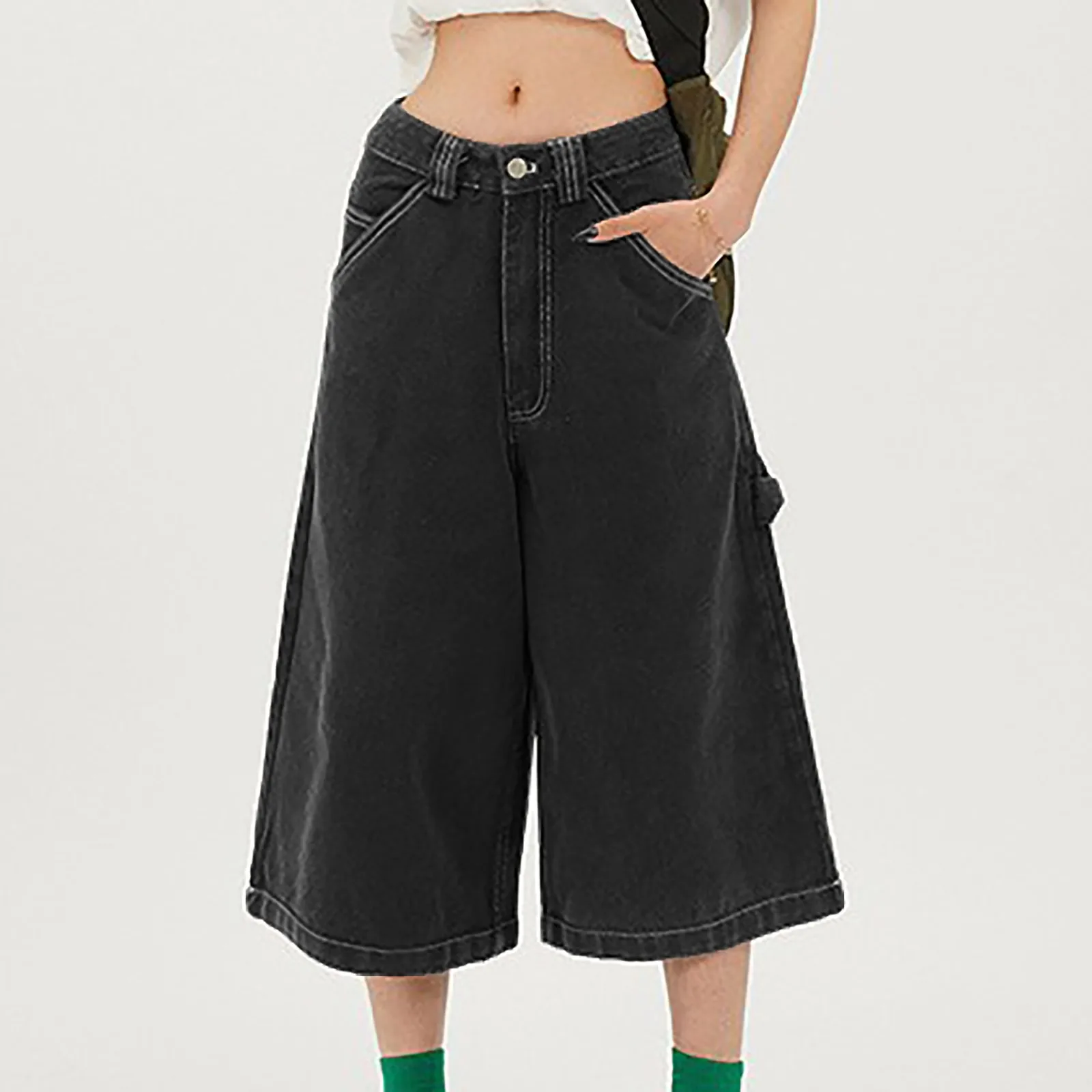 

Women'S 2000s Clothes Pants Casual Smooth Y2k Baggy Jeans Street Low Rise Flared Jeans Korean Popular Seven-Point Denim Overalls