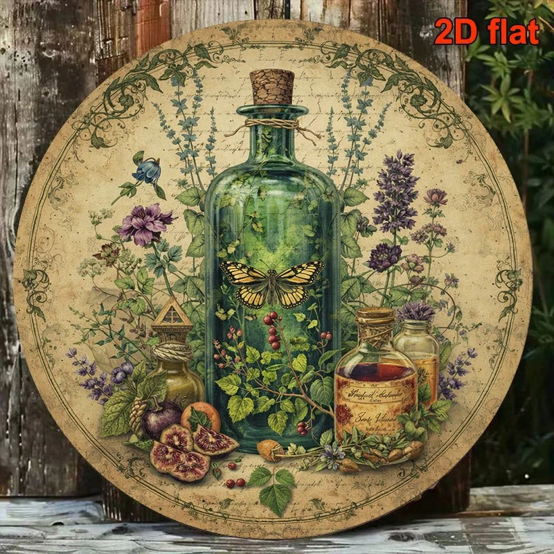 2D Flat, 1pc Vintage Apothecary Wall Plaque - Round Artificial Sign Suitable for Kitchen, Bar, Café Decor with Herbal & Fruit De