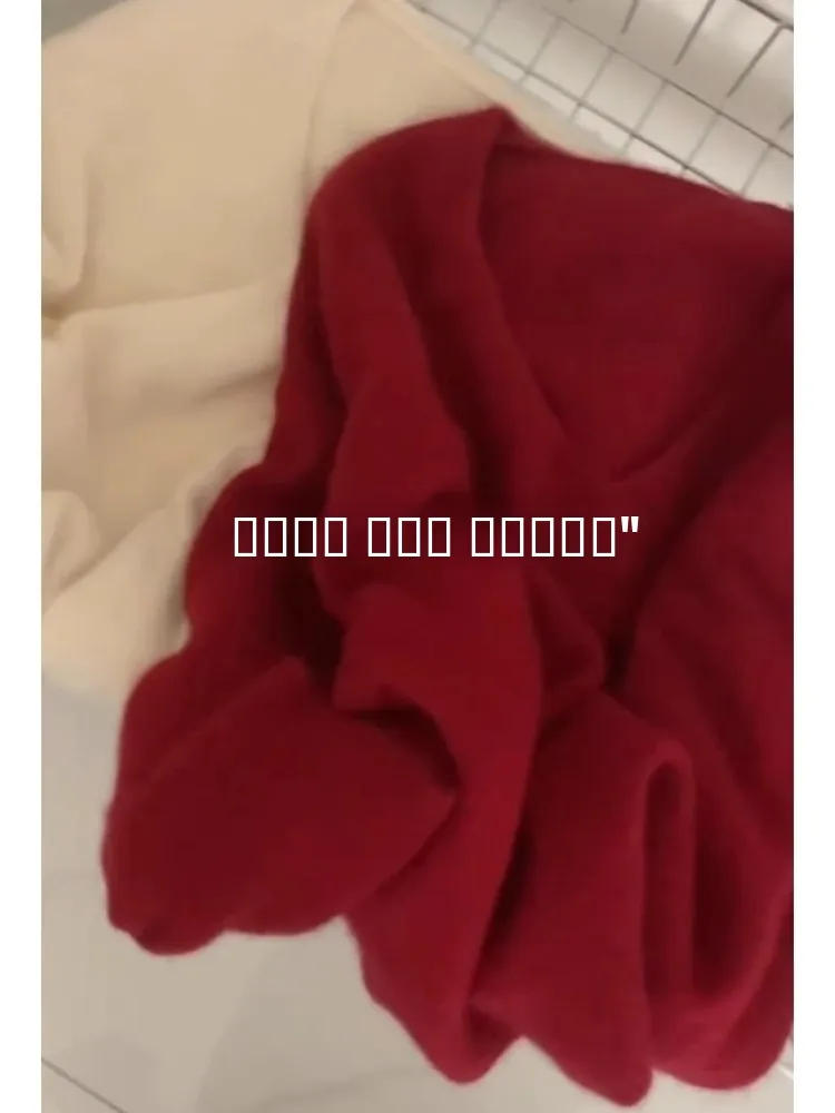 سترة نسائية محبوكة فضفاضة باللون الأحمر من Cisas V-Ne ناعمة ومريحة كسول ملابس داخلية للخريف والشتاء ملابس علوية من Ele Personali