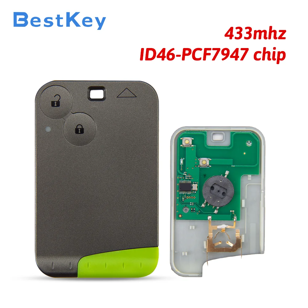 Best Key Workshop Supply Smart Card Fob 2 Button 433MHz ID46 PCF7947 For Renault Mid-size Sedan Laguna 01-06 Repair Replacement