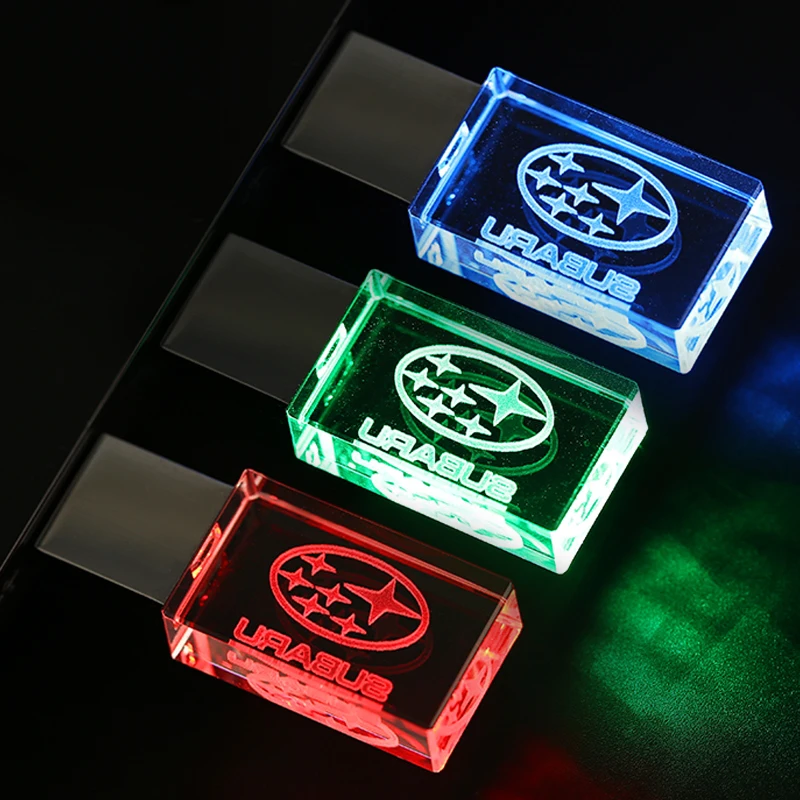 New Car Gift Fashion Crystal USB Flash Drive 128GB with LED Light Memory Stick Free Customized Logo Pen Drive External Storage