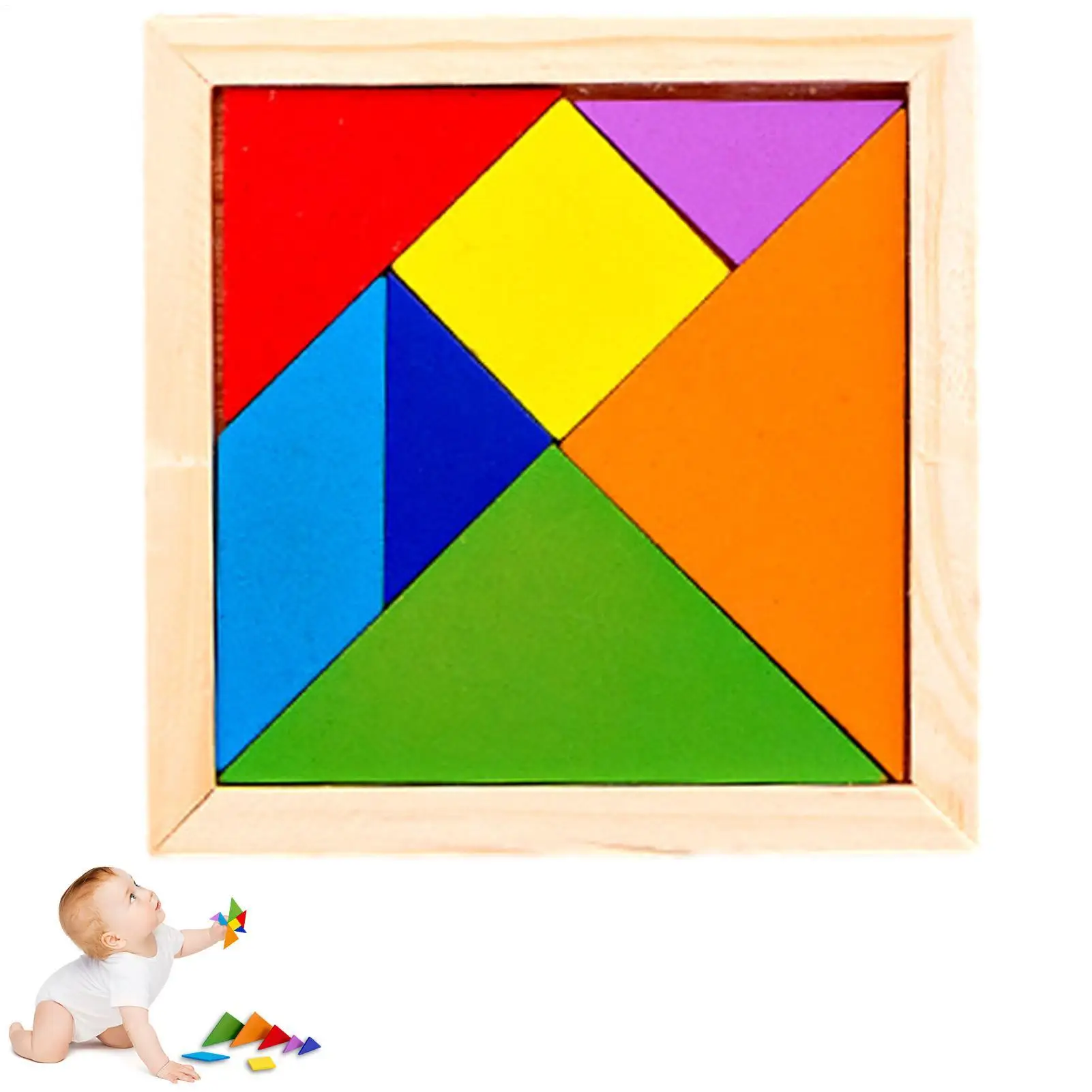 Wooden Tangram Brain Teasers Educational Puzzle Board Games Colorful Preschool Puzzle Blocks for Home School Apartment
