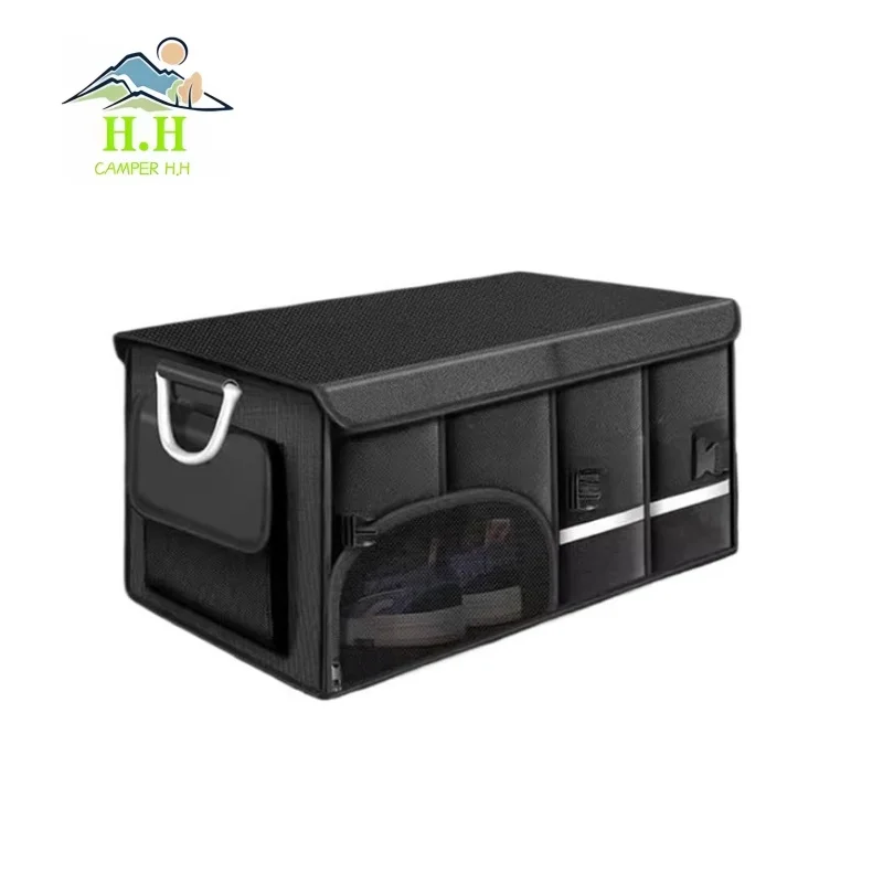 ！@Large Trunk Organizer Compatible for Car Foldable Oxford Cloth Car Storage Bag Metal Handle Storage Box for Fishing Camping
