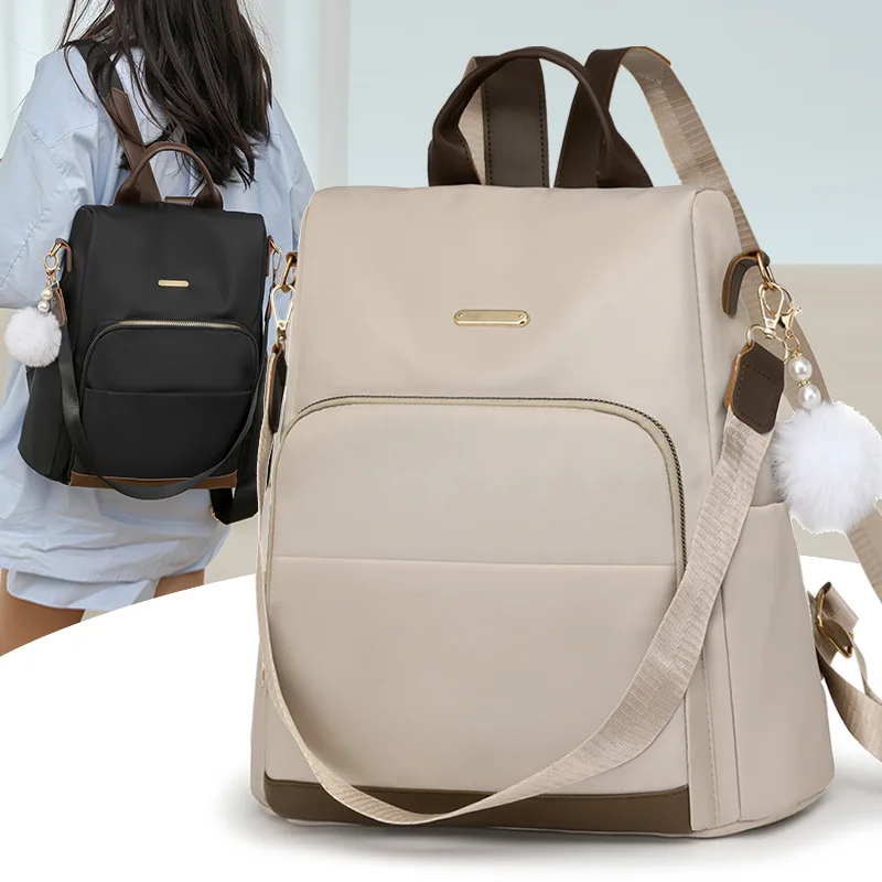 Mochila de Nailon Casual y Versátil, Nuevo Diseño de Bloques de Color, Gran Capacidad, Moda para Exteriores, Antirrobo, Doble Asa para Estudiantes