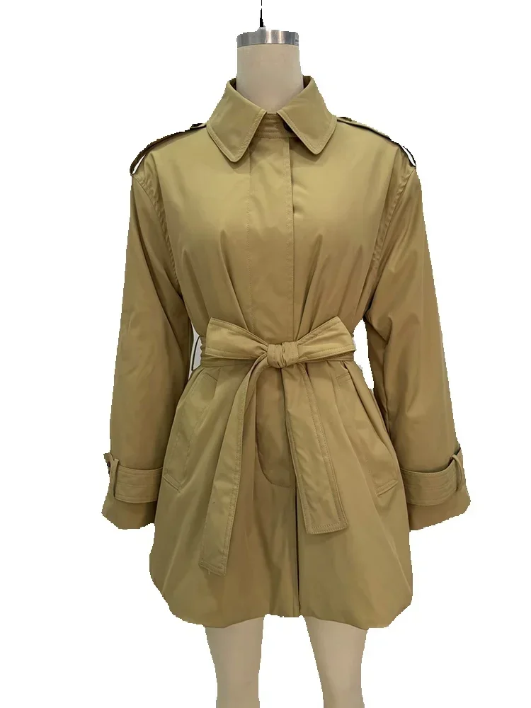 ملابس خارجية للشارع لخريف 2025 معطف متوسط الطول بياقة واقفة وأكمام طويلة وصدر واحد