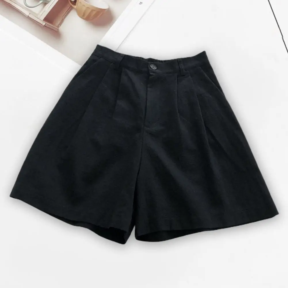 Breathable Cotton Linen Shorts Japanese Retro High Waist Wide Leg Bermuda Shorts Suit Casual Summer Woman Loose