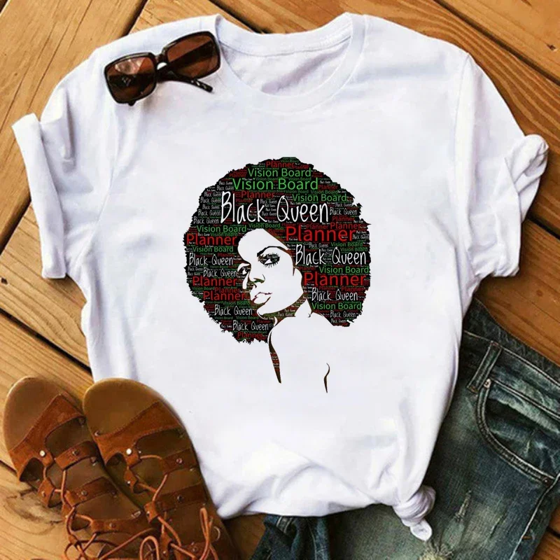 Women T Shirt Afro Girl Africa Hair Crown Top  Melanin Queen Female O-neck T Shirt Black Girls Tees Fashion Female Shirts