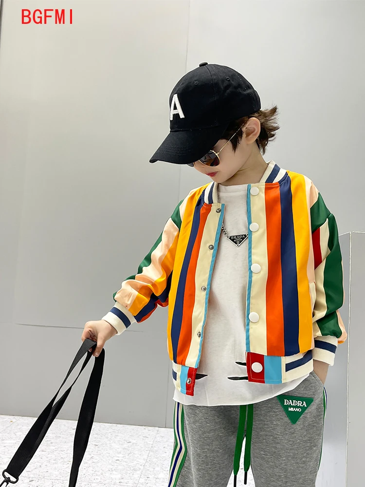2-10T Kid Fashion Jacket for Kid Boy Coat Spring Autumn Baseball Uniform Stripe Letter Print Outerwear Baby Girl Child Clothes