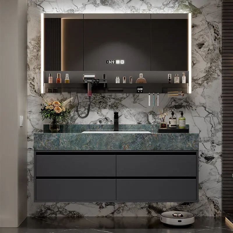 Bathroom cabinet combination rock slab ceramic seamless integrated basin toilet washbasin