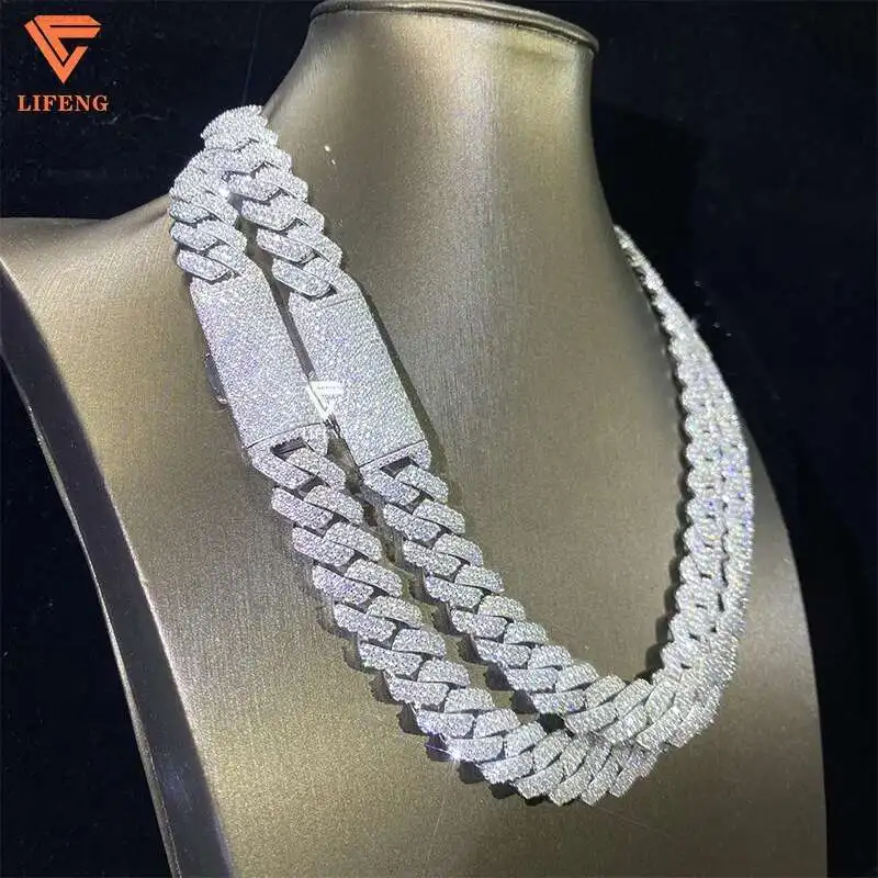 

New 14mm 925 Silver Cuban Link Chain Pass Diamond Test Moissanite Necklace Hip Hop Jewelry for Women Iced Out Cuban Chain