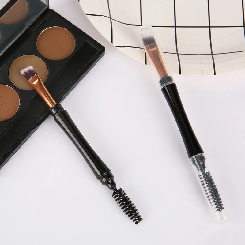 Mini Double-ended Makeup Brushes, Angled Brow Brush, Eyeshadow Brush, Eyeliner Brush, With Dust Cover.