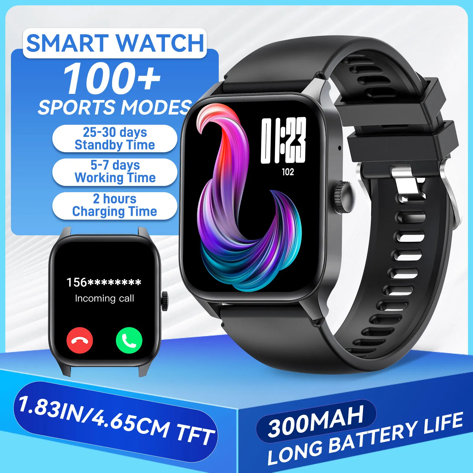 EIGIIS Smart Watch with 1.83’’ HD Screen Sports Smartwatch with 100+Sports Modes with Heart Rate Sleep Monitor for iOS Android
