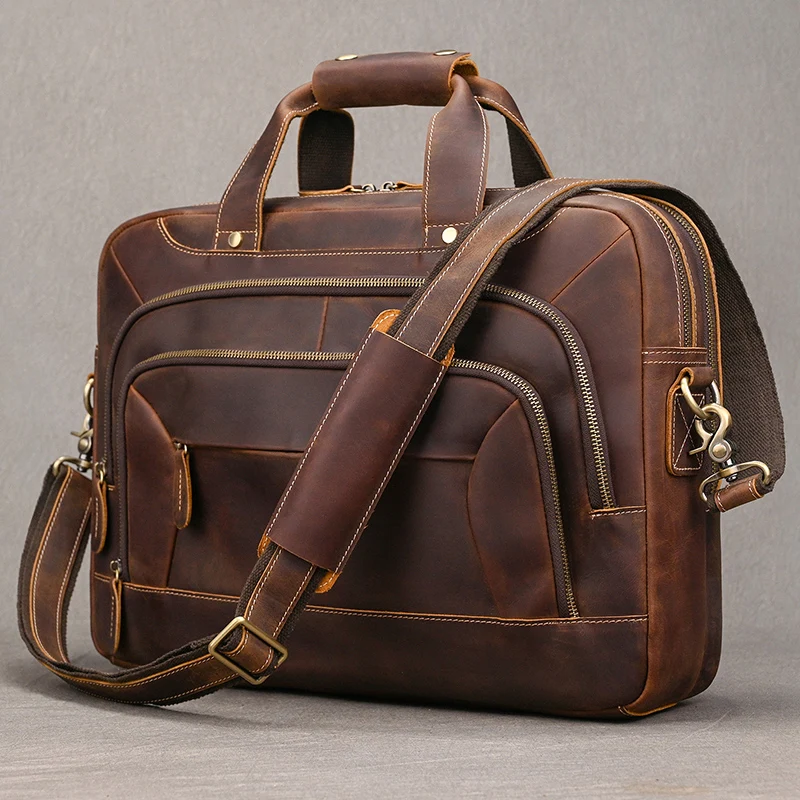 Genuine Leather Men's Briefcase laptop Computer Bag Cowskin Business Handbag For male leather crossbody shoulder bag Travel bags