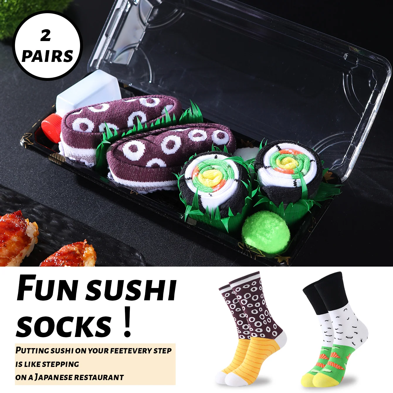 2 pairs of unisex mid-calf socks in a novelty and interesting salmon-themed gift box, creative socks with a fashionable and trendy style, comfortable and breathable, suitable for parties, casual wear, Valentine's Day, Halloween, birthdays, Christmas, New Year, Thanksgiving, autumn and winter, all-season styles, creative gift box