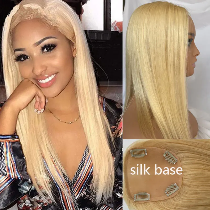 

Silk Top Toupee Virgin Brazilian Human Hair Topper For Women Hairpiece Clip In Extension 12x13 Skin Base Blond 613# Women Toupee