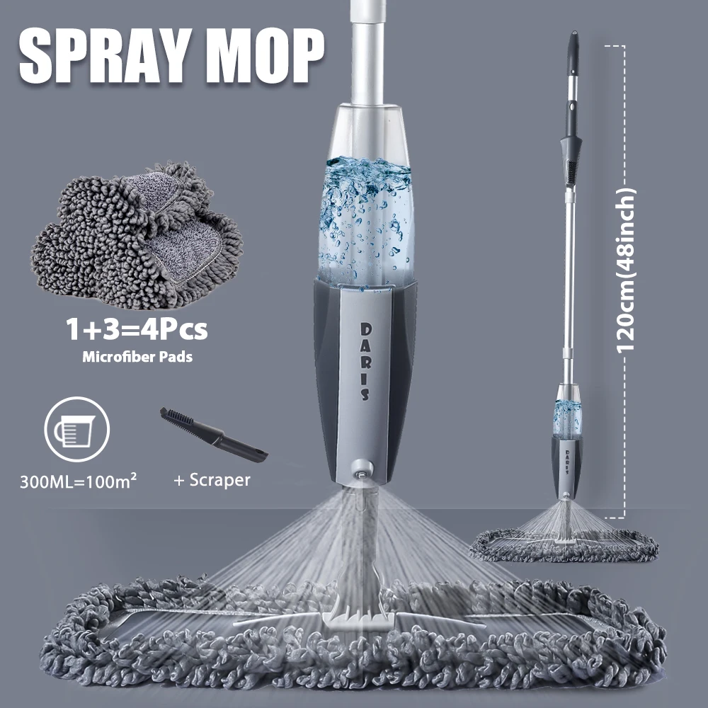 Magiczny mop natryskowy do podłóg drewnianych z podkładkami z mikrofibry wielokrotnego użytku Uchwyt 360 stopni Domowe okna Mop kuchenny Zamiatarka Miotła Narzędzia czyszczące