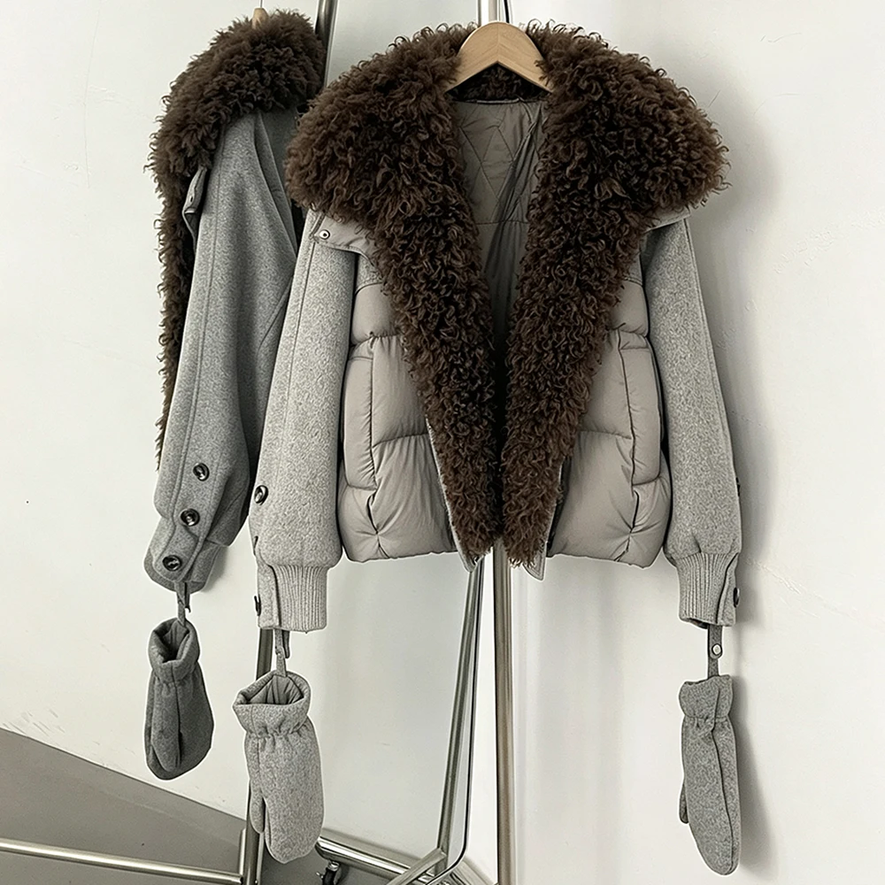 Down Coat for Women with Turn-down Collar Natural Fur Trim Winter Puffer Outerwear with Soft Warm Feel for Daily Commuting