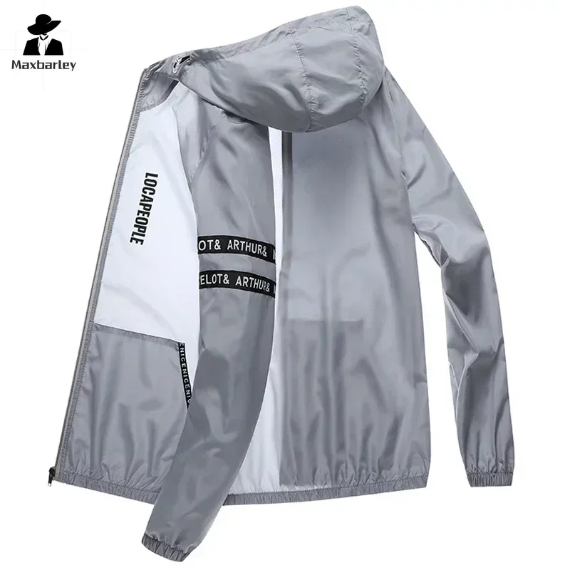 Ropa de protección solar de verano para hombre, chaqueta informal impermeable de secado rápido con capucha para bicicleta, cortavientos de piel fina para senderismo de talla grande