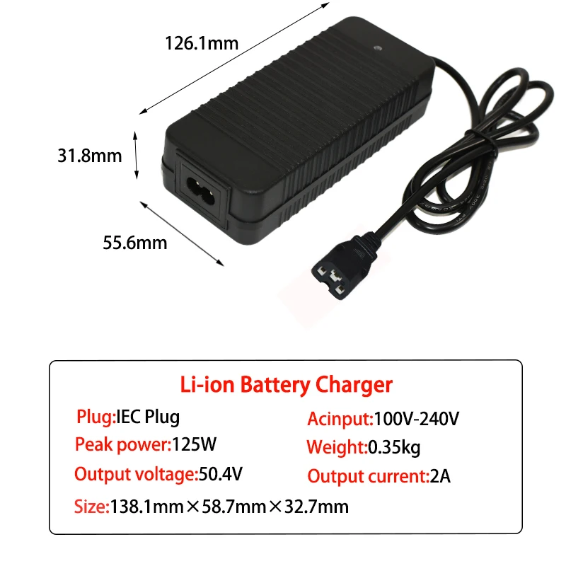 50.4V 2A Hoge kwaliteit oplader 50.4V 2A lithium li-ion oplader voor 12S lithium accu - afbeelding 1
