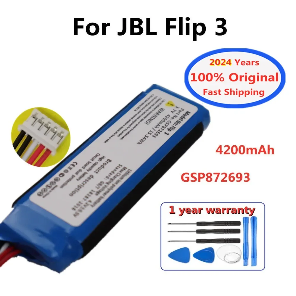 

2024 years Original High Quality Battery For JBL Flip 3 Flip3 GSP872693 4200mAh Player Speaker Battery Bateria Fast Shipping