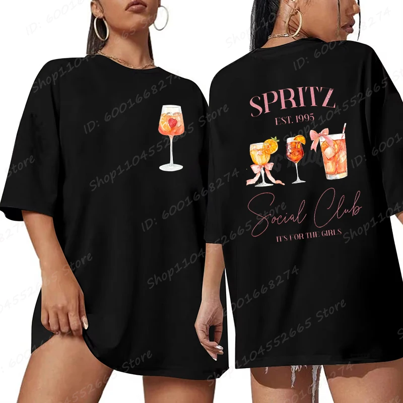 Aperol Spritz Social Club Graphic T-shirts For Women Summer Round Neck Tee Shirt Fashion Oversized Clothing Hot Selling T Shirts